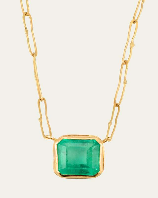 18K Yellow Gold Echo Colombian Emerald Necklace